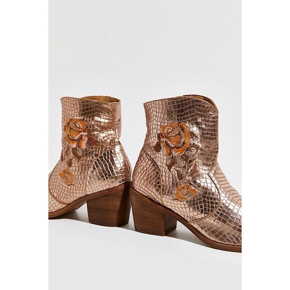 Free People x Marco Delli Evelina Metallic Embroidered Leather Ankle Boots - Picture 8 of 16